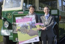 The Mayor of North Down, Councillor Andrew Muir and Louise Scott, Brand Manager for Translink launch North Down Borough Council’s 2014 Events Guide alongside a 1947 Leyland bus owned by Translink which will feature at a vintage car display at The Town Hall on 7 & 8 June.